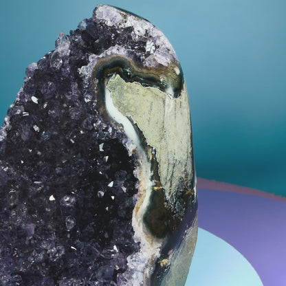 Amethyst Small Semi-Polished Cluster Freeform with Agate (Video)