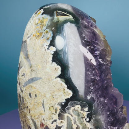 Amethyst Large Semi-Polished Cluster Freeform with Agate and Calcite (Video)