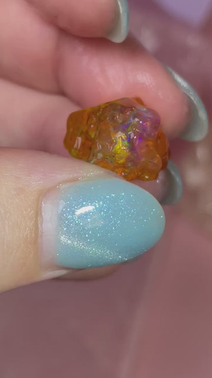 Rare Mexican Fire Opal Thumbnail Mini Specimen (CLICK FOR VIDEO)
