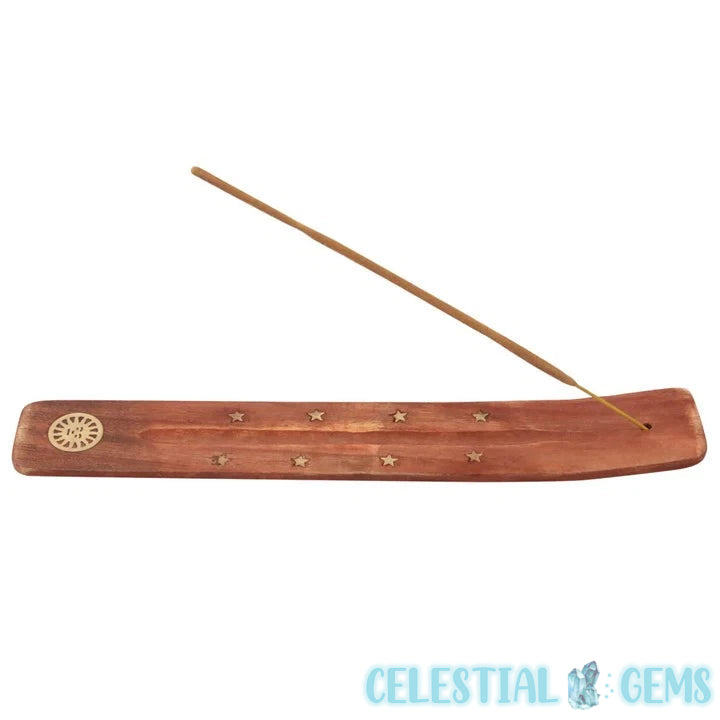 Traditional Sun Wooden + Brass Tray Incense Stick Burner