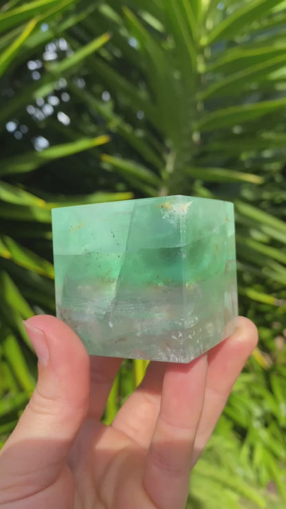 Green Fluorite Floating Medium Cube Carving