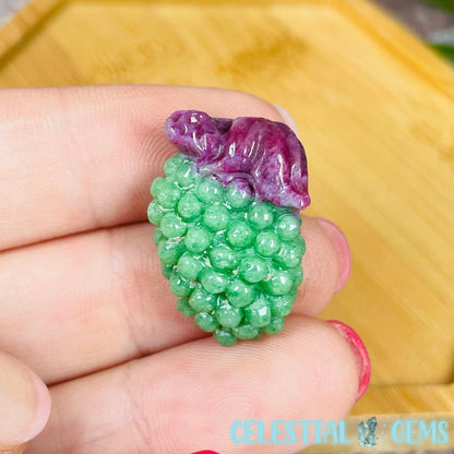 High Detail Solid Ruby & Zoisite Bunch of Grapes Mini Carving