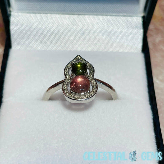 Double Tourmaline & Silver Ring (Adjustable - 4 Colours Available)