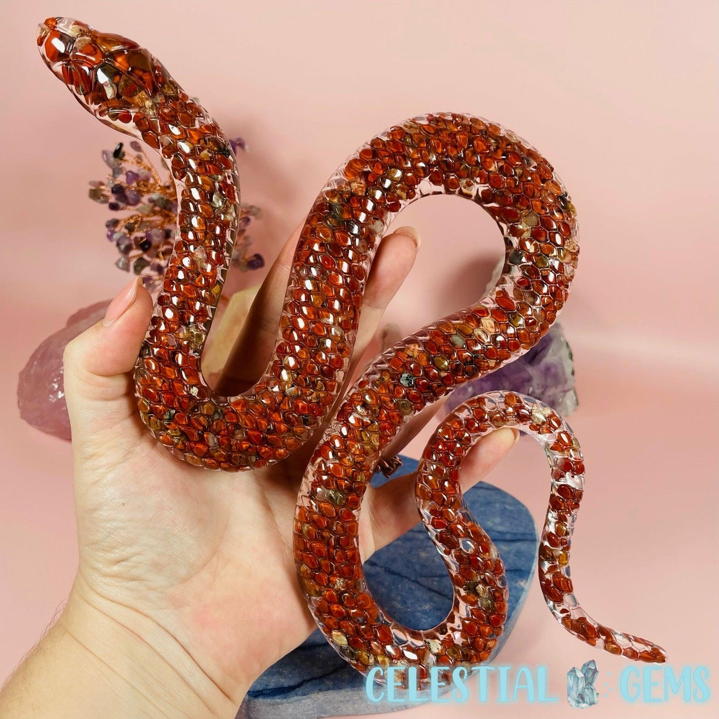 Red Jasper Crystal Chip Resin Snake Large Carving