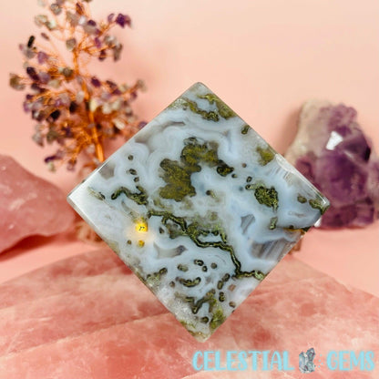 Moss Agate Floating Cube Medium Carving A