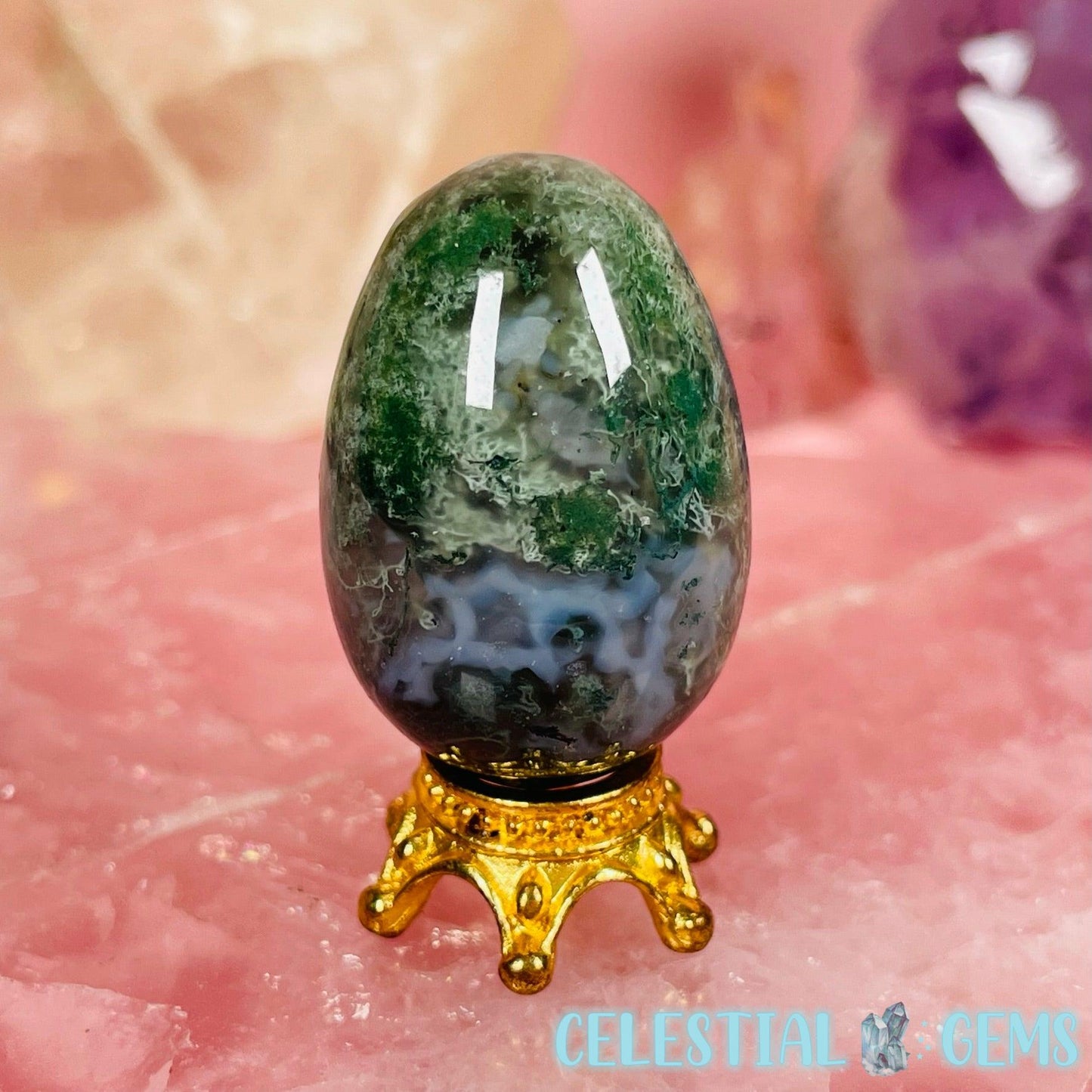 Moss Agate Egg Mini Whakairo