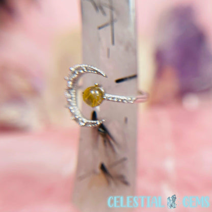 Crescent Moon CZ Silver Ring (Aquamarine / Golden Rutile / Moonstone)