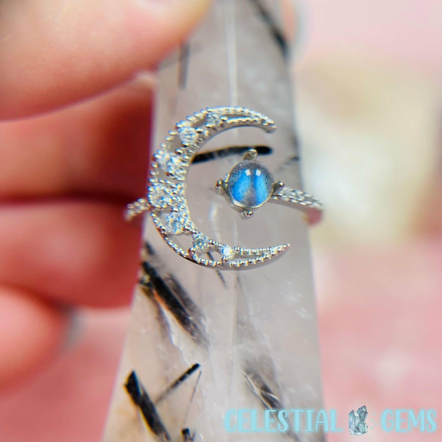 Mowhiti Hiriwa CZ Crescent Moon (Aquamarine / Golden Rutile / Moonstone)