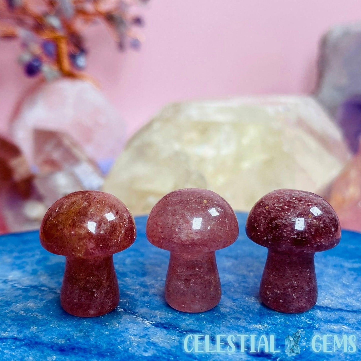 Red Strawberry Quartz Mushroom Mini Carving
