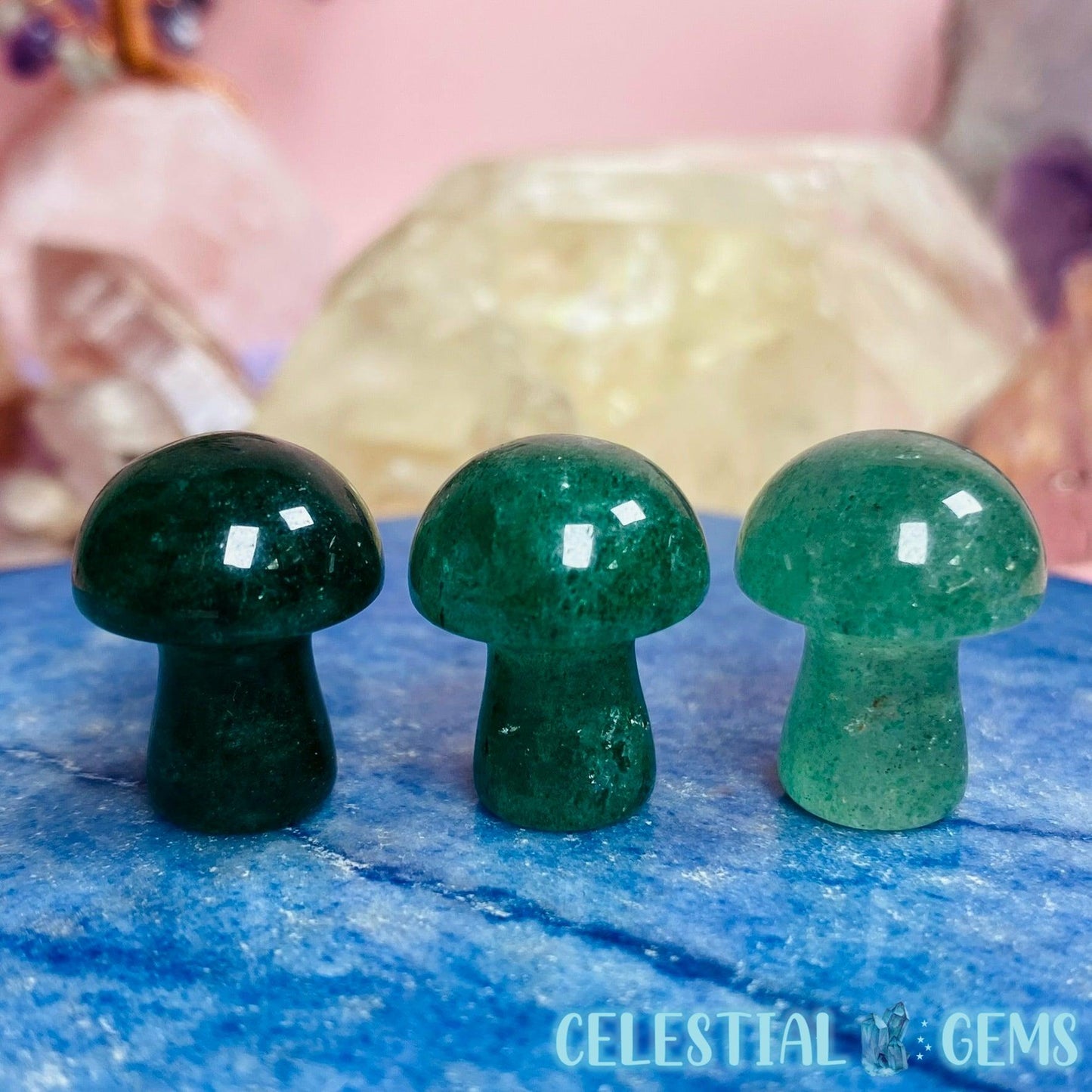 Green Strawberry Quartz Mushroom Mini Carving