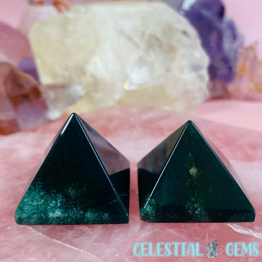 Dark Moss Agate Pyramid Small Carving