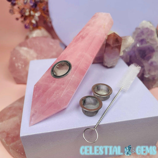 Rose Quartz Crystal Smoking Healing Pipe Set (R18)