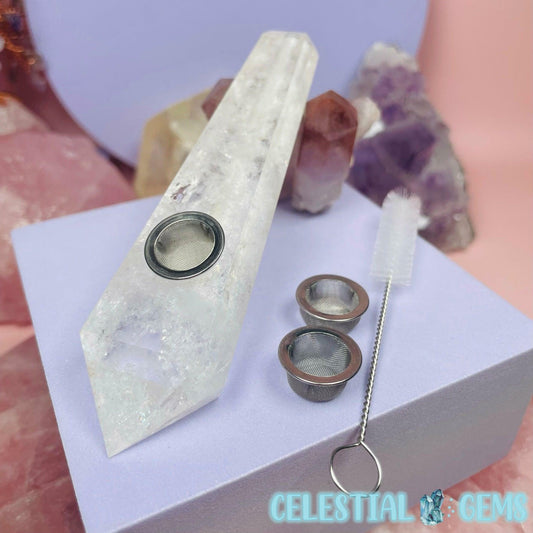 Clear Quartz Crystal Smoking Healing Pipe Set (R18)