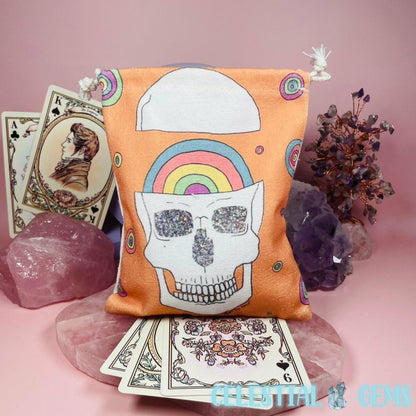 Rainbow Skull Tarot Drawstring Bag