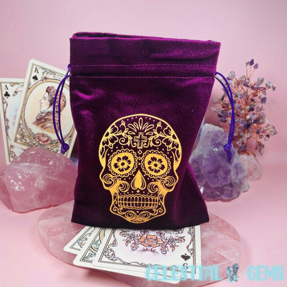 Purple Sugar Skull Tarot Drawstring Bag