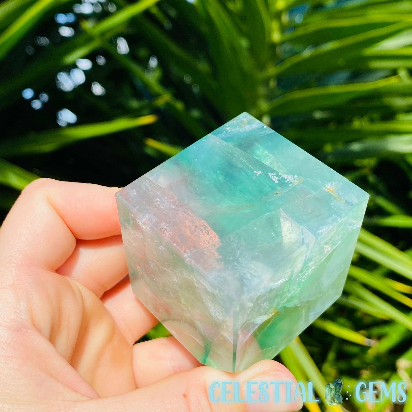 Green Fluorite Floating Medium Cube Carving