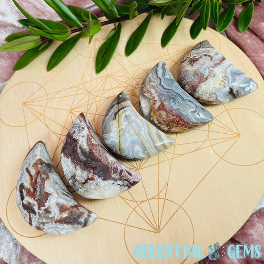 Mexican Crazy Lace Agate Moon Medium Carving