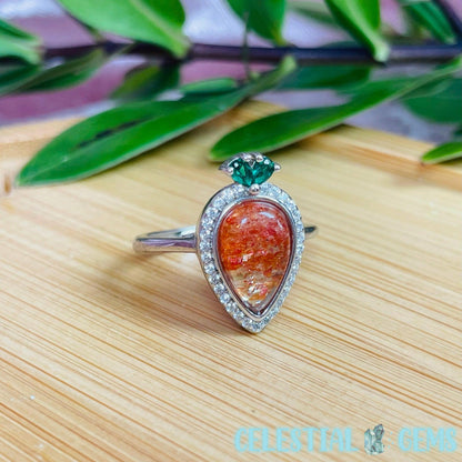 High Quality Rainbow Sunstone & 925 Silver Carrot Ring (Adjustable)