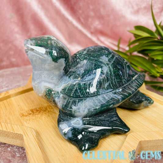 Moss Agate Sea Turtle Large Carving